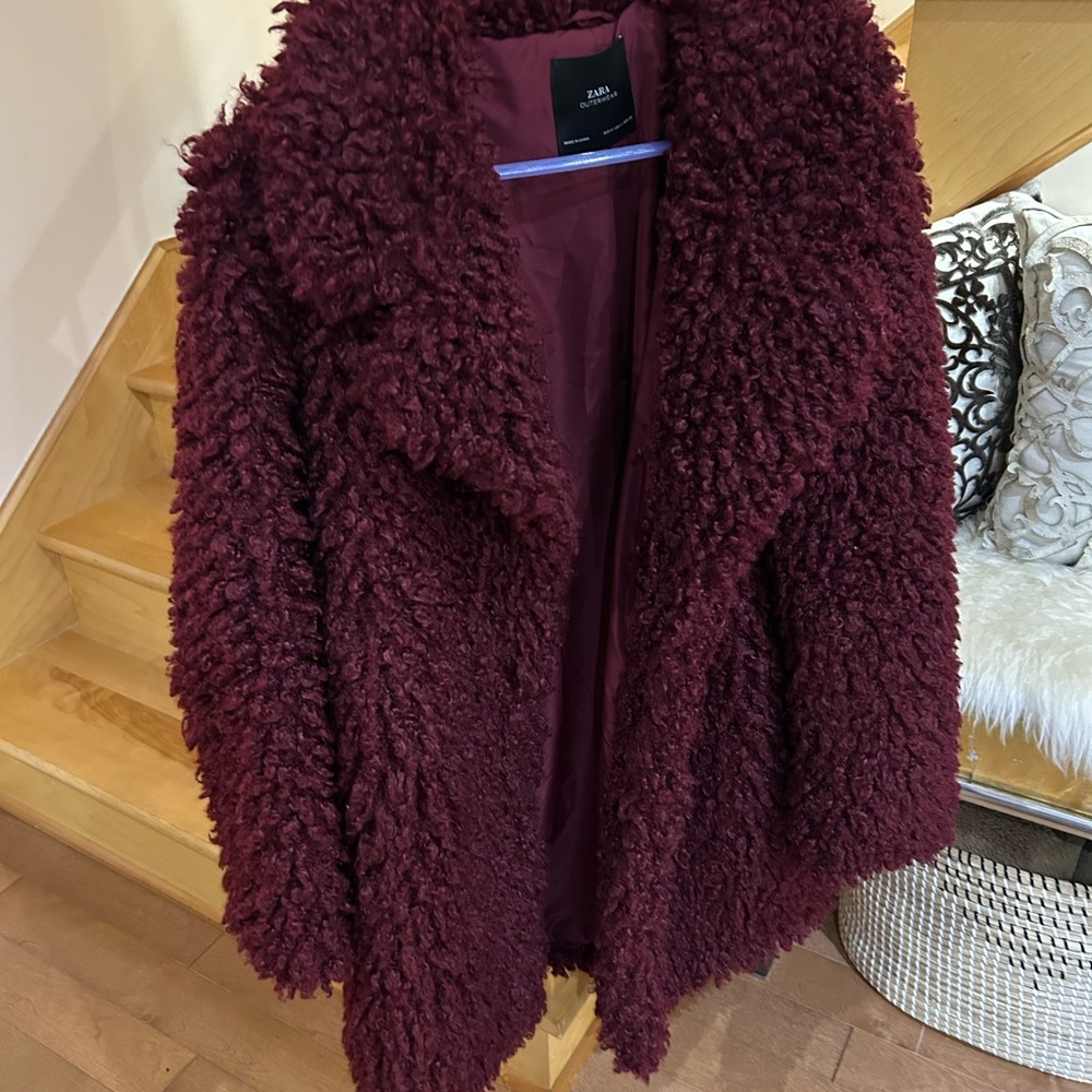 Zara Women's Deep Red Teddy Jacket